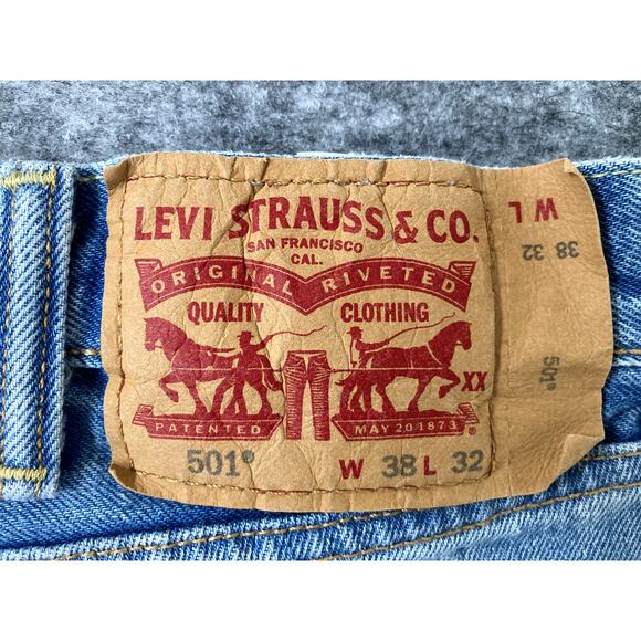 Levi Strauss 501 Jeans Mens 38 waist 32 inseam Button Fly Wide Leg Boot Denim - Picture 5 of 10